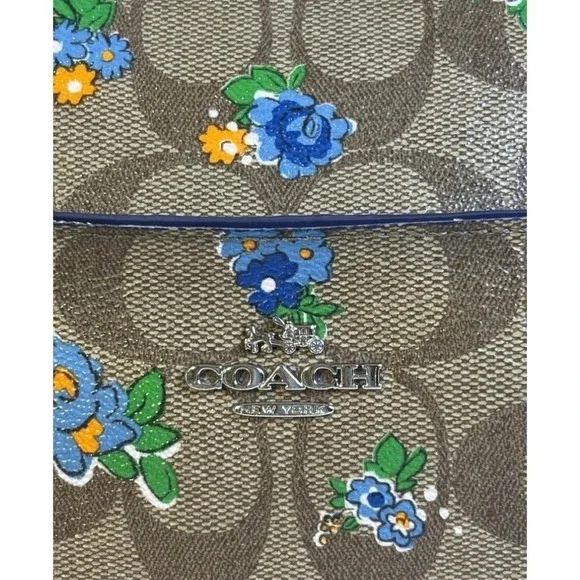 Coach Floral Signature Khaki Blue Canvas Leather Crossbody Swingpack Bag - Picture 3 of 7